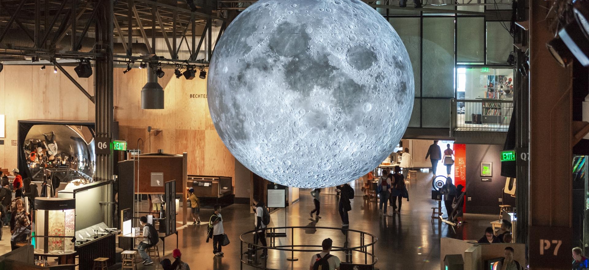 San Francisco Exploratorium; Art show of moon hung in museum in San Francisco